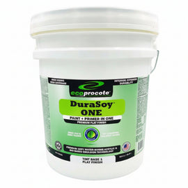 White bucket of ecoprocote DuraSoy ONE paint on a white background